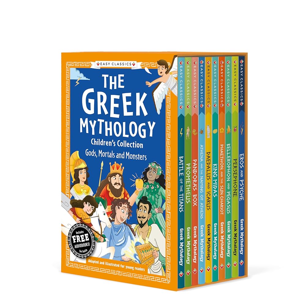 The Greek Mythology Children’s Collection 10 Book Box Set | Gods, Mortals & Monsters: Battle of the Titans, King Midas, Pandora's Box, Athena and the ... many more | Paperback (Easy Read Classics) cover image